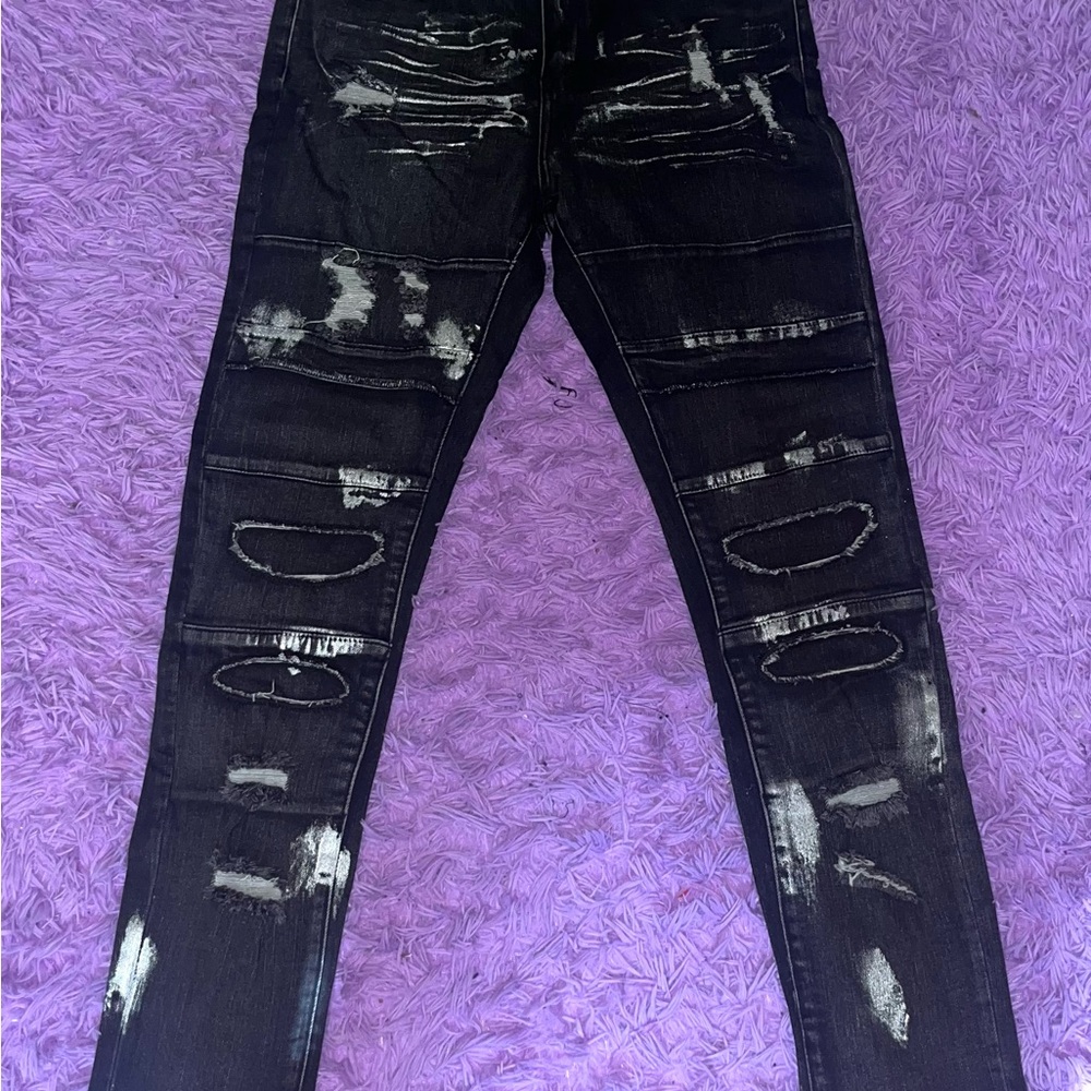 Distressed Black,Silver Glitter Paint Jeans for Men